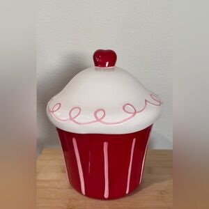 Tag Red and White Ceramic Cupcake Cookie Jar